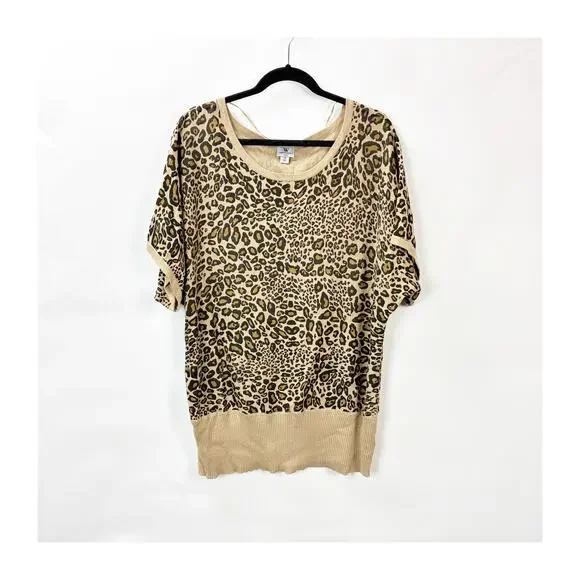 2/$30 Worthington Woman 1X Leopard Print Knit Top Women Plus Animal Pattern - Picture 3 of 11